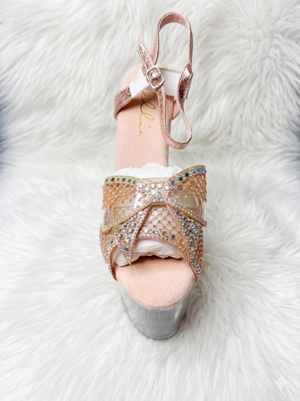 NWT-Women's 709-vamp -Sparkling Pink Crystal Stellato 7”inch with Clear Heel - Picture 3 of 6